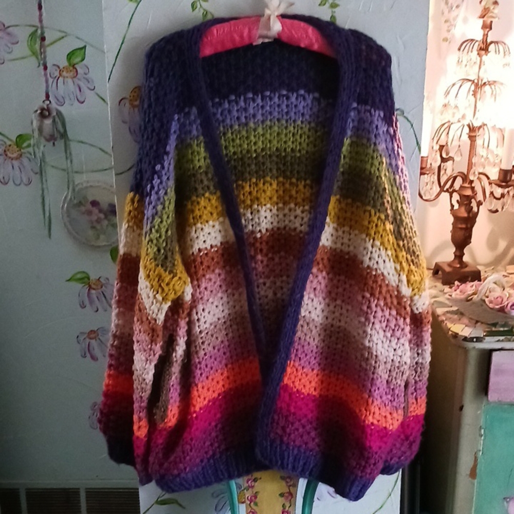 Chunky Knit Sweater Purple Green Ombre